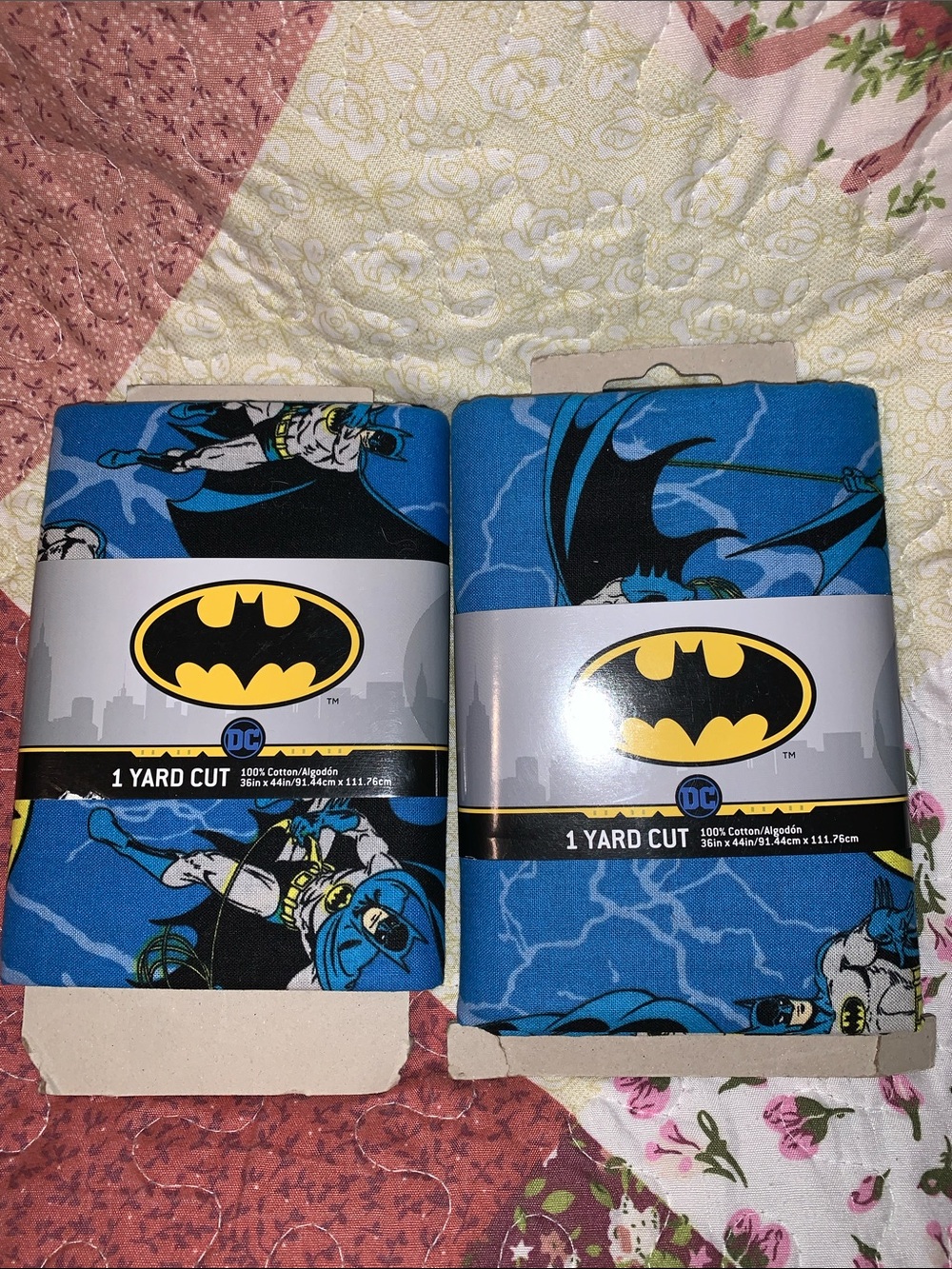 DC Batman Comic Blue Cotton Fabric Yard Cut - Bat Logo Print